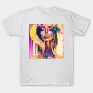 Basking in the Sunshine - Emotionally Fluid Collection - Psychedelic Paint Drip Portraits T-Shirt